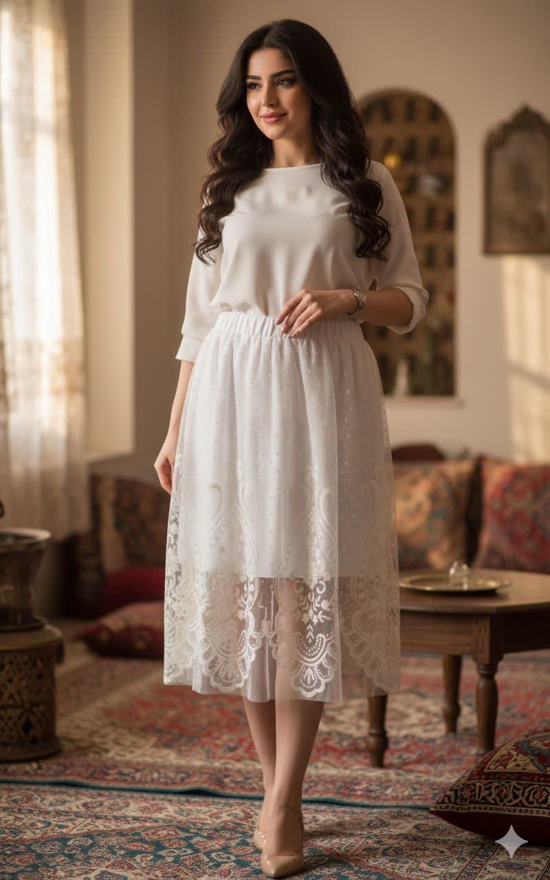 دامن سفید توری