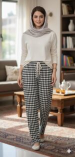 این شلوار ریون زنانه با طراحی خاص و دوخت حرفه‌ای، ترکیبی از راحتی و زیبایی را برای شما به ارمغان می‌آورد. جنس پارچه ریون باعث شده شلوار بسیار نرم، سبک و خوش‌فرم روی بدن بنشیند